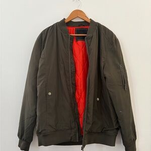 Men's Khaki Bomber Jacket with Orange Lining